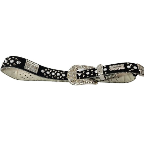 Vintage BHW Women's Black Leather Western Belt Silver Bling Accents Sz Medium - Picture 6 of 13